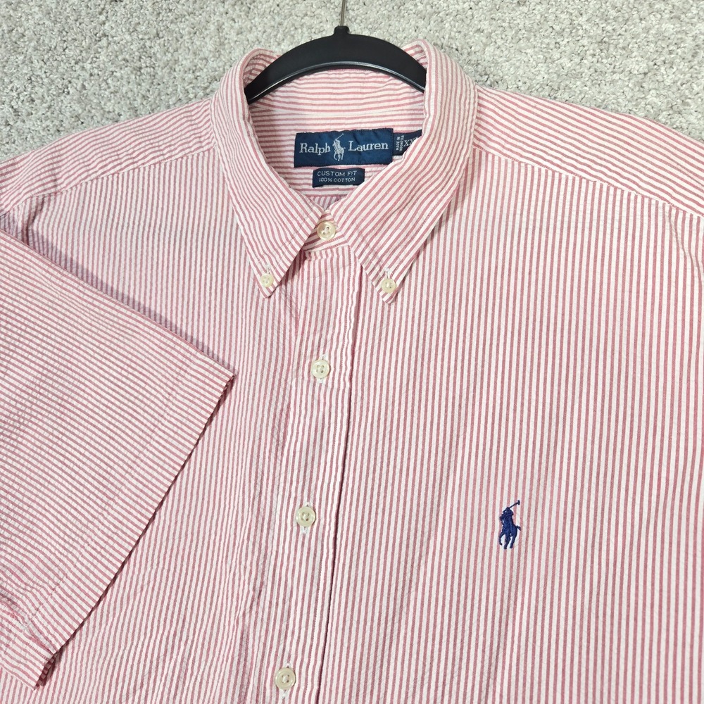 Ralph Lauren Seersucker shirt Button down Short Sleeve Men 2XL red stripe